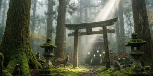 祝詞一覧をイメージした静かな神社の境内